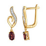 Diamond Accent Genuine Red Garnet 10K Gold Oval Drop Earrings