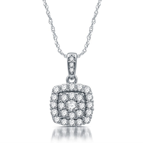 Diamond Blossom Womens 1/2 CT. T.W. Mined White Diamond 10K White Gold Square Pendant Necklace