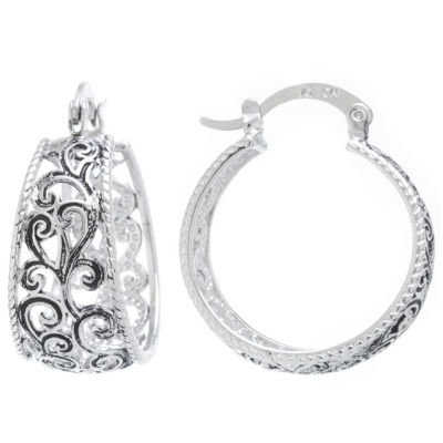 Silver Reflections Womens 25mm Round Hoop Earrings