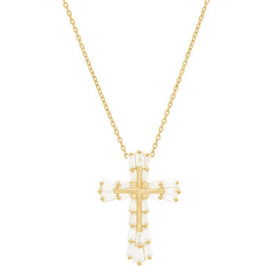 DiamonArt® Womens White Cubic Zirconia 14K Gold Over Silver Cross Pendant Necklace