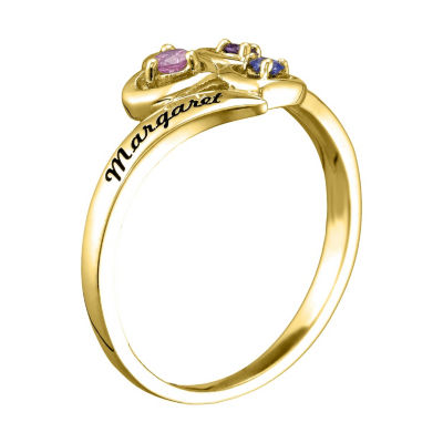 Personalized Womens Genuine 14K Gold Heart 3-Stone Cocktail Ring