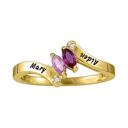 Personalized Womens Simulated Multi Color Stone 14K Gold Bypass Cocktail Ring, 10