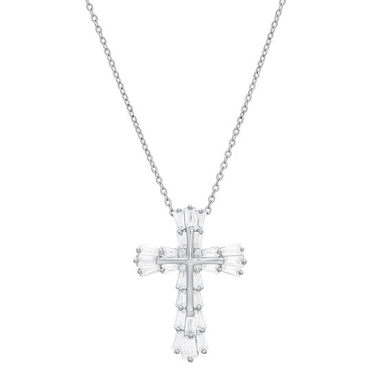 DiamonArt® Womens White Cubic Zirconia Sterling Silver Cross Pendant Necklace