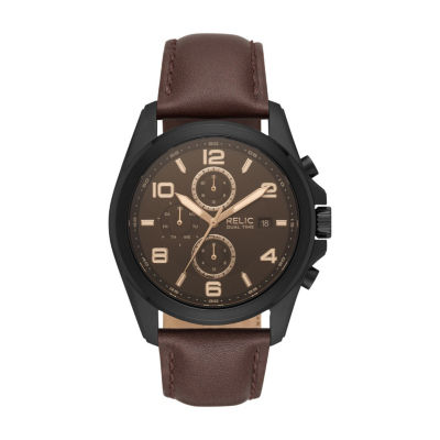 Relic By Fossil Mens Brown Leather Strap Watch Zr15946