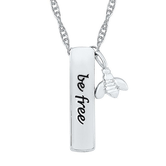 "Be Free" Womens 10K White Gold Bee Bar Pendant Necklace