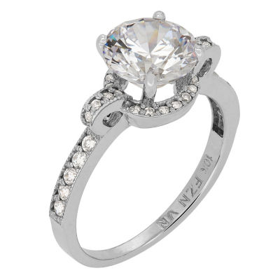 Womens White Cubic Zirconia 10K White Gold Engagement Ring