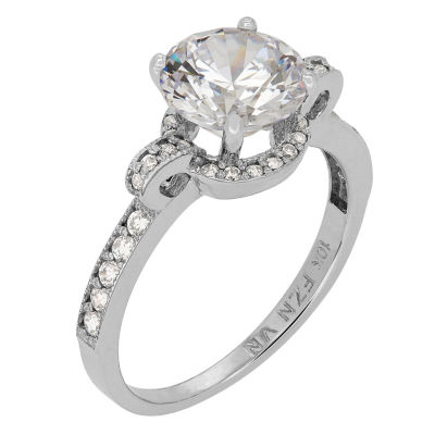 Womens Cubic Zirconia 10K White Gold Engagement Ring