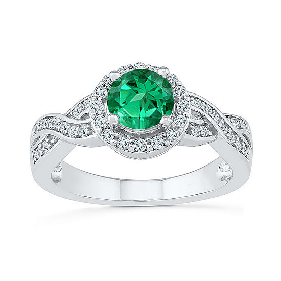 Womens 1/4 CT. T.W. Lab Created Green Emerald Sterling Silver Cocktail Ring