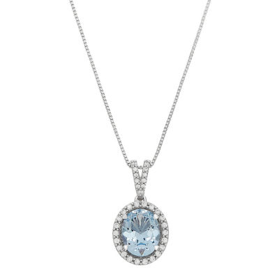Womens Simulated Blue Aquamarine Sterling Silver Pendant Necklace