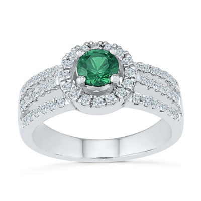 Womens 3/8 CT. T.W. Lab Created Green Emerald Sterling Silver Cocktail Ring