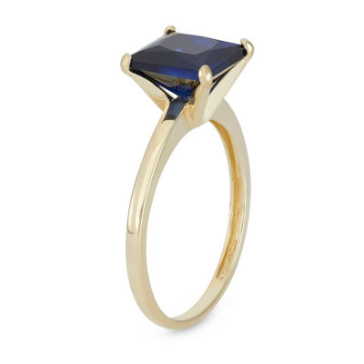 Womens Lab Created Sapphire 10K Gold Solitaire Cocktail Ring