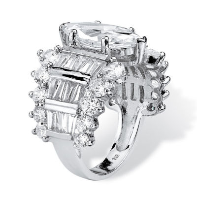 DiamonArt® Womens White Cubic Zirconia Sterling Silver Engagement Ring