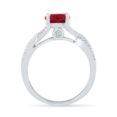 Womens Lab Created Red Ruby Sterling Silver Cocktail Ring