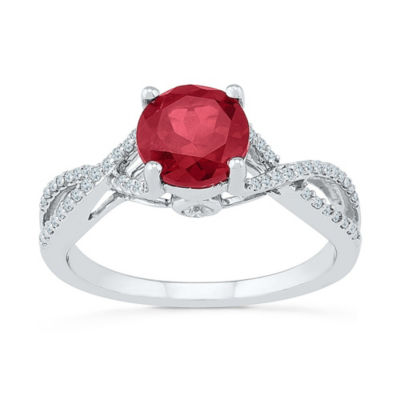 Womens Lab Created Red Ruby Sterling Silver Cocktail Ring