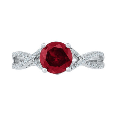 Womens Lab Created Red Ruby Sterling Silver Cocktail Ring