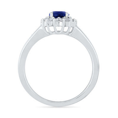 Womens Lab Created Blue Sapphire Sterling Silver Halo Promise Ring