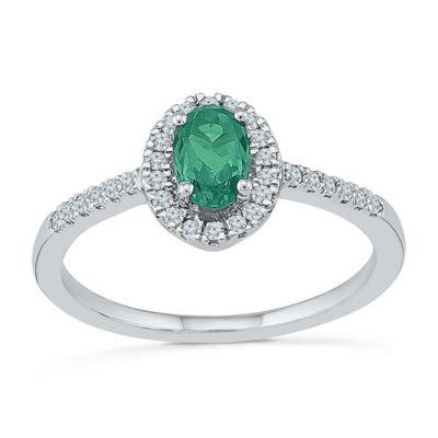 Womens 1/6 CT. T.W. Lab Created Green Emerald Sterling Silver Cocktail Ring