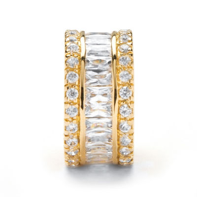 DiamonArt® 11.5MM White Cubic Zirconia 18K Gold Over Silver Round Band