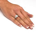 DiamonArt® Womens 2 CT. T.W. White Cubic Zirconia Platinum Over Silver Square Bridal Set