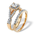 DiamonArt® Womens 1 CT. T.W. White Cubic Zirconia 18K Gold Over Silver Square Bridal Set