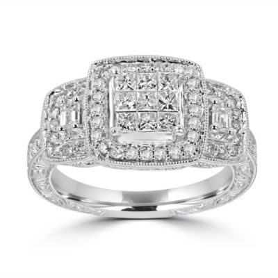 Womens 1 CT. T.W. Natural White Diamond 14K White Gold Engagement Ring