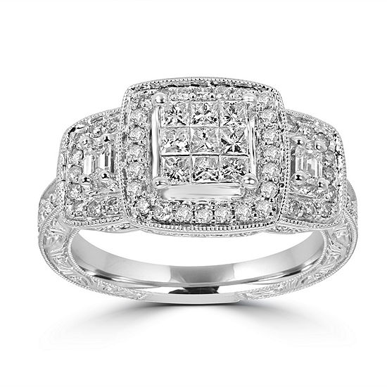 Womens 1 CT. T.W. Mined White Diamond 14K White Gold Engagement Ring
