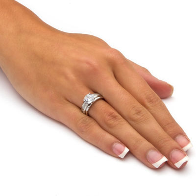 DiamonArt® Womens / CT. T.W. White Cubic Zirconia Platinum Over Silver Round Bridal Set