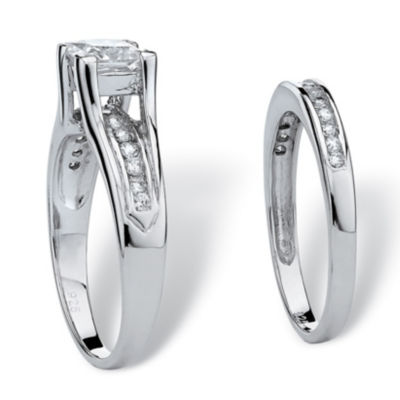 DiamonArt® Womens 1 7/8 CT. T.W. White Cubic Zirconia Platinum Over Silver Square Bridal Set