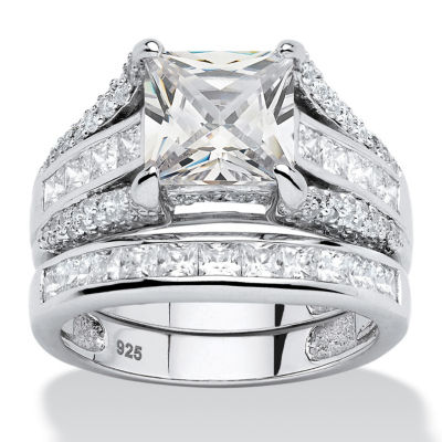 DiamonArt® Womens 3 1/4 CT. T.W. White Cubic Zirconia Platinum Over Silver Square Bridal Set