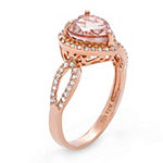 Womens Pink 14K Rose Gold Over Silver Heart Halo Cocktail Ring