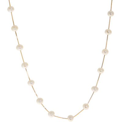 Womens White Cultured Freshwater Pearl 14K Gold Strand Necklace