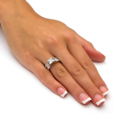 DiamonArt® Womens 1 7/8 CT. T.W. White Cubic Zirconia Platinum Over Silver Square Bridal Set