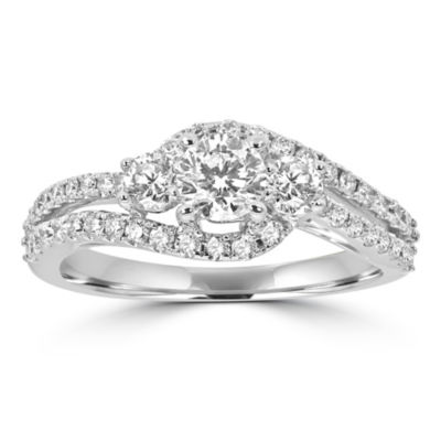 Love Lives Forever Womens 1 CT. T.W. Natural White Diamond 14K White Gold 3-Stone Engagement Ring