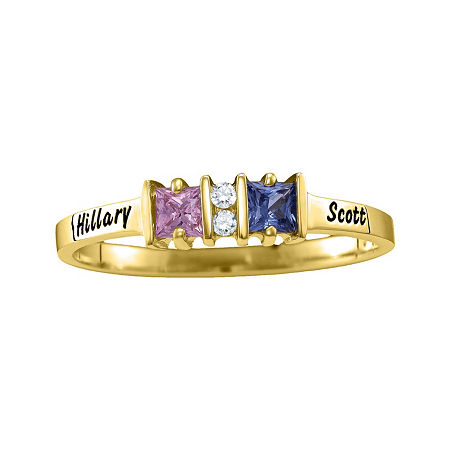 Personalized Womens Simulated Multi Color Stone 10K Gold Square Cocktail Ring, 8