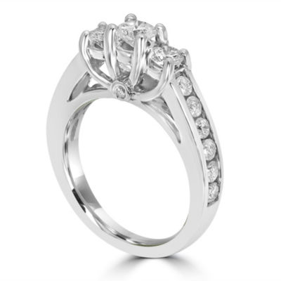 Love Lives Forever Womens 1 1/2 CT. T.W. Natural White Diamond 14K White Gold 3-Stone Engagement Ring