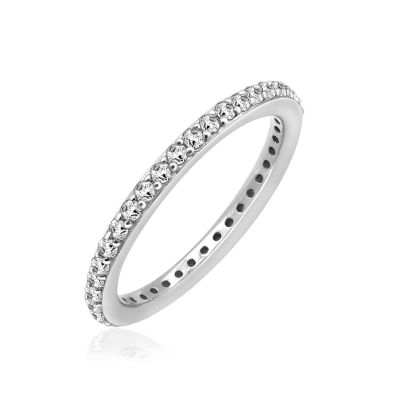 Diamonart® Round Cubic Zirconia Sterling Silver Eternity Band Ring