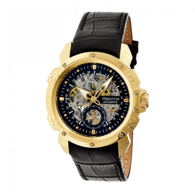 Heritor Automatic Carter Skeleton Dial Leather-Gold/Black Watches