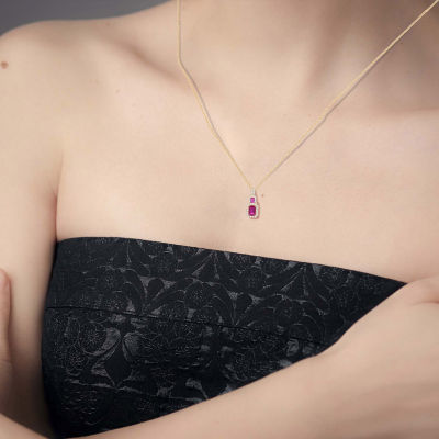 Womens Lab Created Red Ruby 14K Gold Over Silver Pendant Necklace