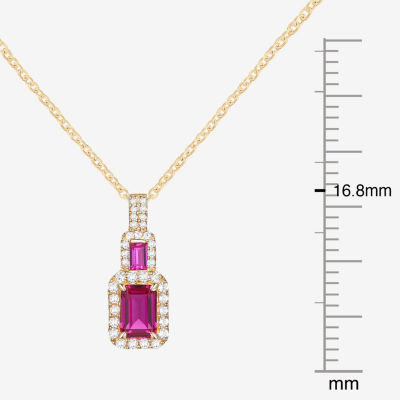 Womens Lab Created Red Ruby 14K Gold Over Silver Pendant Necklace