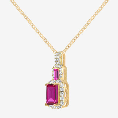 Womens Lab Created Red Ruby 14K Gold Over Silver Pendant Necklace