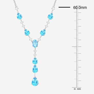 Womens Genuine Blue Topaz Sterling Silver Y Necklace