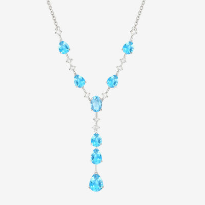 Womens Genuine Blue Topaz Sterling Silver Y Necklace