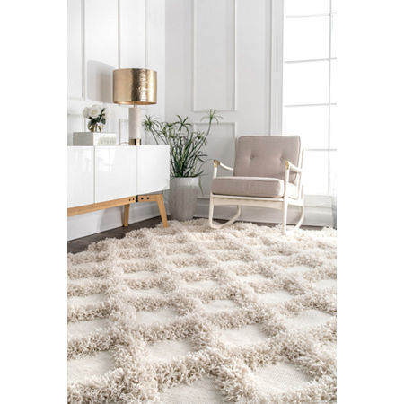 NuLoom Francene Diamond Trellis Shaggy RectangularRug, One Size, White