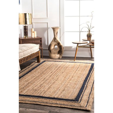 NuLoom Braided Rikki Border Jute Rug, One Size, Blue