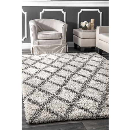 NuLoom Sharika Lattice Shaggy Rectangular Rug, One Size, White