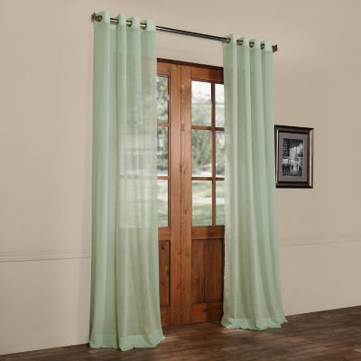 Exclusive Fabrics & Furnishing Faux Linen Grommet Top Sheer Single Curtain Panel