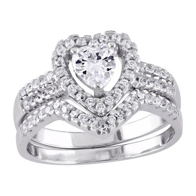 Womens 1 1/3 CT. Cubic Zirconia Sterling Silver Heart Bridal Set