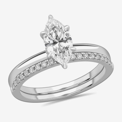 Womens 1 1/4 CT. T.W. Lab Grown White Diamond 14K White Gold Marquise Solitaire Bridal Set