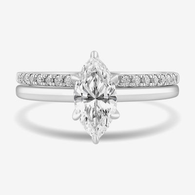 Womens 1 1/4 CT. T.W. Lab Grown White Diamond 14K White Gold Marquise Solitaire Bridal Set