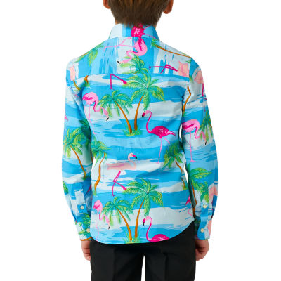 Opposuits Little Boys Flamingo Spread Collar Long Sleeve Dress Shirt